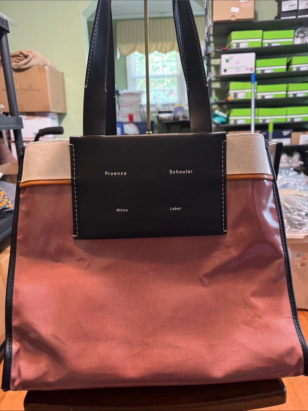 Proenza Schouler Rose Canvas Tote with Black Leather Flap and Cream Trim